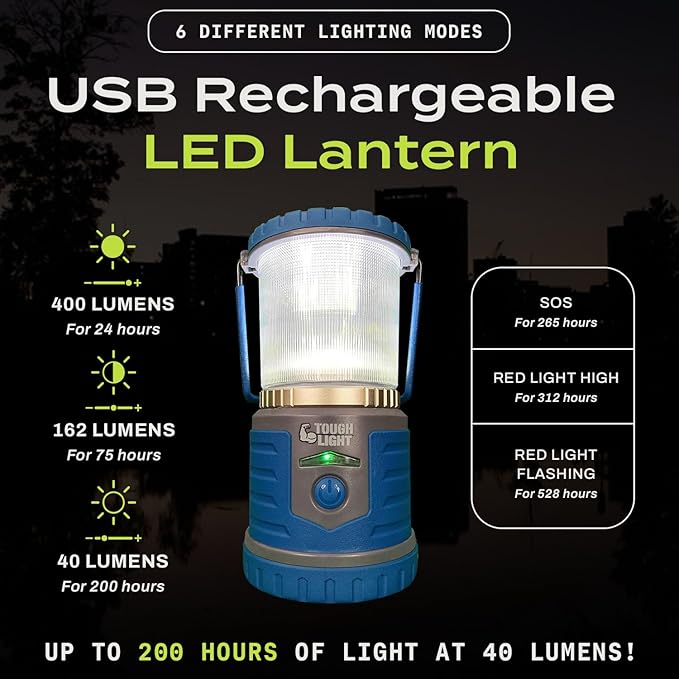 USB Rechargeable Camping Lantern, 400 Lumens LED Lantern, Hanging Tent Lamp, 6000mAh Power Bank, 200 Hour, 6 Modes, for Outdoors & Emergency