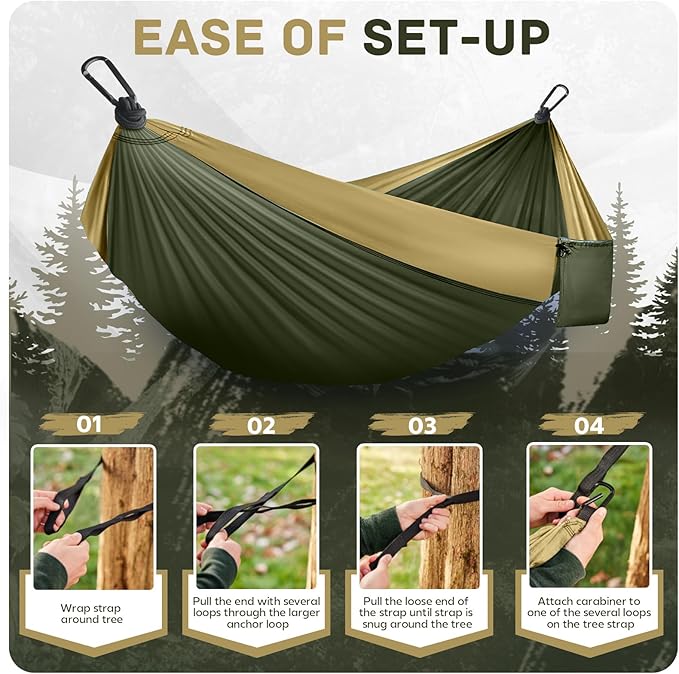 Camping Hammock Lightweight, Portable Hammocks Parachute Hammock with Two Tree Straps, Single or Double Travel Swing Nylon Camp Hammocks, Outdoor Essentials for Beach Backpacking Hiking, Orange