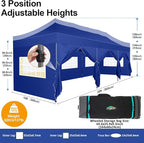 COBIZI 10x30 Pop up Canopy Tent 10x30 Canopy with 8 Sidewalls Waterproof Heavy Duty Commercial Canopy Tent for Parties Outdoor Garden Gazebo, Carry Bag with Wheel(10x30ft, Dark Blue)
