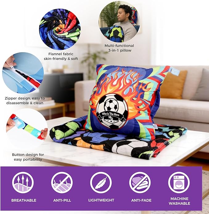 3 in 1 Travel Pillow Blanket Set with Removable Flannel Blanket Throw,Hand Warmer Pockets,Pillow (Color4, 50in*60in)