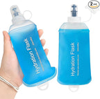 GYGYL Soft Flask, TPU Collapsible Soft Water Bottle for Hydration Pack, Running Vest, Leak-Proof Folding Water Bottle for Hiking Cycling Climbing Jogging-250ml Blue, 2pcs
