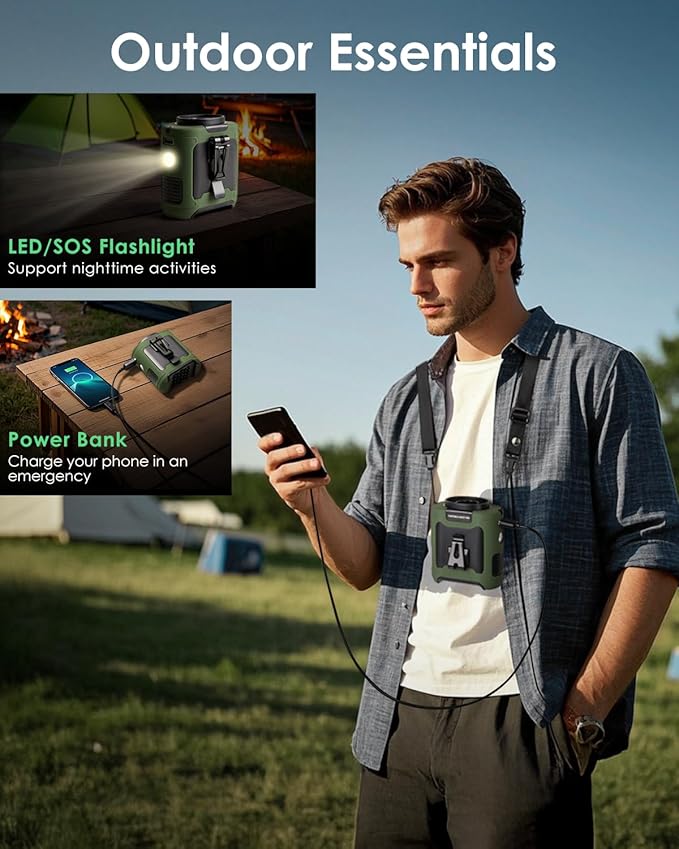 Portable Waist Fan Clip on, Personal Wearable Belt Fan 10000mAh Rechargeable Battery Under Shirt,5 Speeds with light, Neck Fan Hands-Free Cooling For Outdoor Camping Travel (Green)