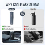 Coolflask Water Bottle 40 oz Fits Car Cup Holder, Slim Tumbler Stainless Steel with Straw & Handle, Vacuum Flask Leakproof Wide Mouth for Travel Sports Gym, Grey
