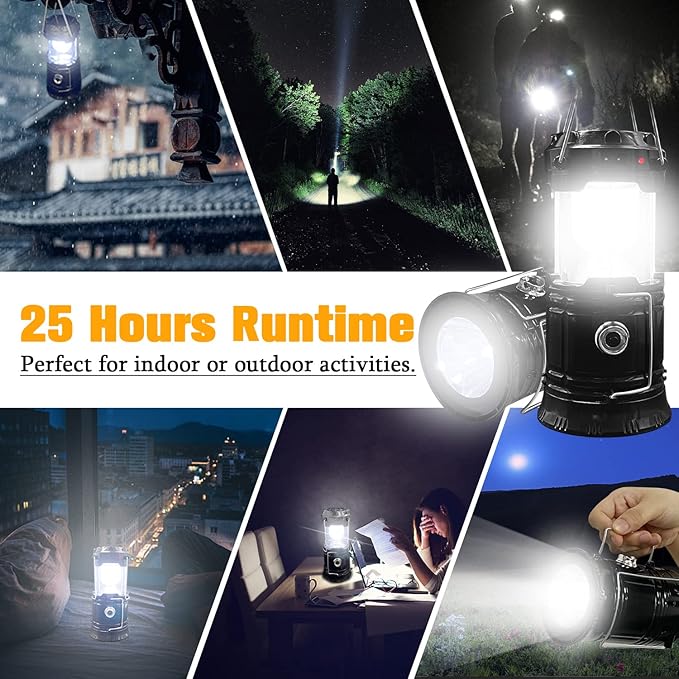 2-Pack Collapsible Camping Lantern XTAUTO Solar USB Rechargeable Portable Lightweight Waterproof LED Flashlight Survival Kits for Indoor Outdoor Home Emergency Light Power Outages Hiking Hurricane