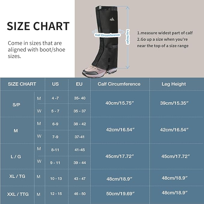 Unigear Leg Gaiters, 1000D Fabric Waterproof Boot Gaiters for Hiking Walking Climbing Hunting Skiing