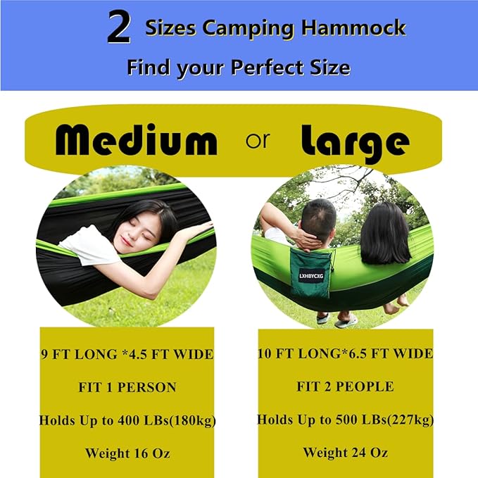 Camping Hammock Double & Single Portable Hammocks Ultralight Nylon Parachute Hammocks with 2 Tree Straps for Backpacking, Travel, Beach, Backyard, Camping, Hiking (Medium, Camouflage)