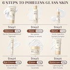 11PCS Rice Skincare Set, Korean Hydrating Skin Care for Girls Teens Women, Cleanser Toner Dual Serum Cream Eye Cream Sunscreen with Ice Roller & Headband Wristband, Daily Skincare Routine Kit