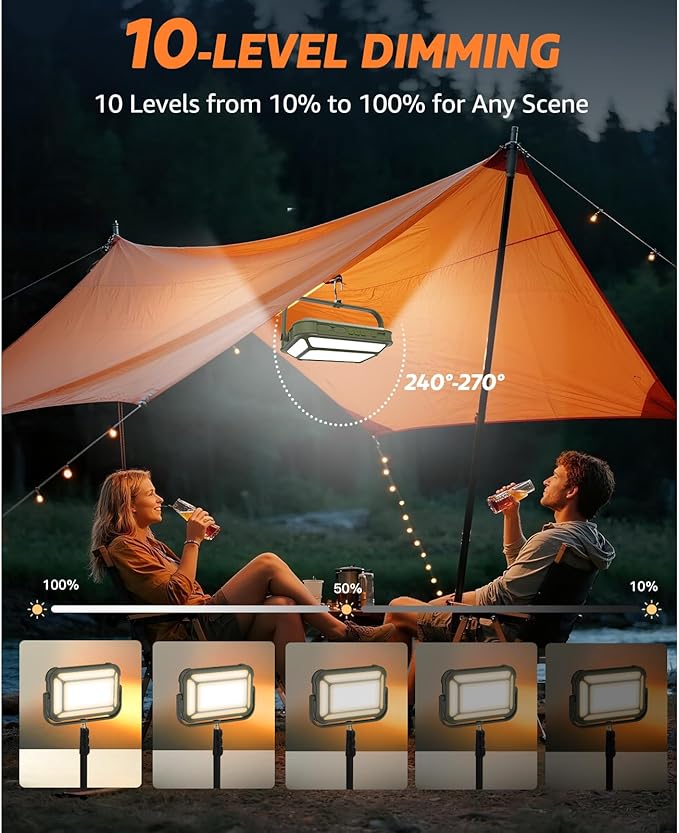 Portable LED Camping Lantern, IP67 Waterproof Dimmable Camping Light, 3 Colors, SOS, 1/4 Thread, 10000mAh USB-C Up to 150h Camping Essentials for Power Outages/Hurricane/Hiking/Tent/Outdoor