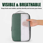 6 Set Compression Packing Cubes for Travel, Bonus Versatile Drawstring Backpack, Lightweight Luggage Organizer Bags, Sturdy Travel Accessories for Suitcase, Dark Green