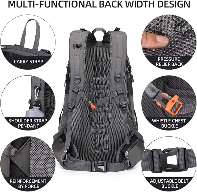 FENGDONG 50L Waterproof Lightweight Expandable Hiking,Camping,Travel Backpack with Shoes Compartment for Men Women Black