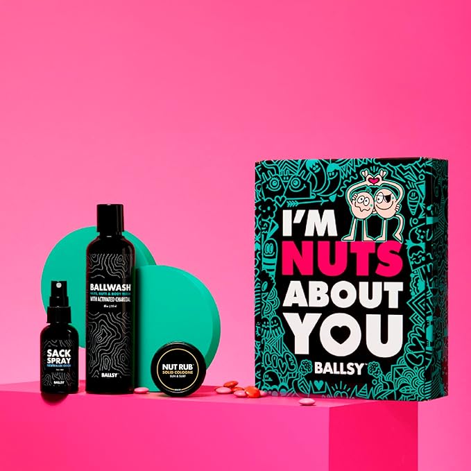 Ballsy Nuts About You Sack Pack, Men's Fresh Kit, Gift for Valentine's Day, Includes Ballwash, Sack Spray and NutRub, Sun & Surf