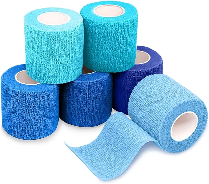 FriCARE Self Adhesive Bandage Wrap, Medical Tape in First Aid Kit, Cohesive Bandages for Wounds Sport Vet, 2 Inches X 5 Yards 6 Rolls, Ocean