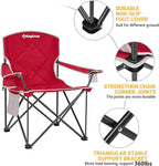 KingCamp Oversized Camping Chair, Portable Folding Outdoor Chairs with Comfortable Padded Seat, Side Pocket and Cup Holder for Fishing, Tailgates, Beach, Lawn, RED