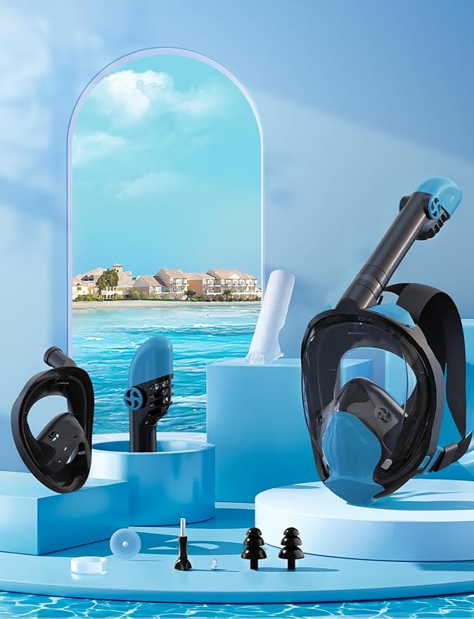 Zenoplige Full Face Snorkel Mask Adults,Dry-Top Snorkeling Gear with Camera Mount,Foldable 180-Degree Panoramic Scuba Mask for Snorkeling Diving Swimming Travel,Snorkel Mask Anti-Fog & Anti-Leak