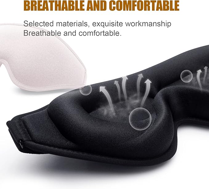 Sleep Eye Mask for Women Men, Soft and Comfortable Night Eye Mask for Sleeping, 3D Blockout Eye Cover for Travel, Blindfold with Adjustable Strap (Black)