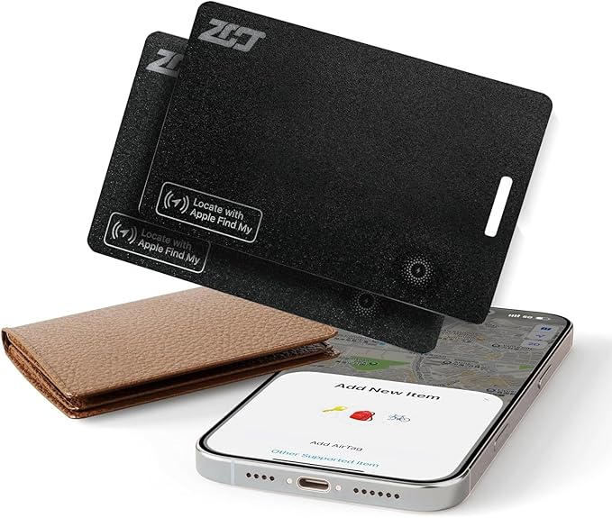 Wallet Tracker Card, Compatible with Find My App(iOS Only), for Luggage Tag, Purse, Passport,Key,IP67 Waterproof,Slim Smart Bluetooth Tracking Tag with Key Chain Hole (Recharge -2 Pack)