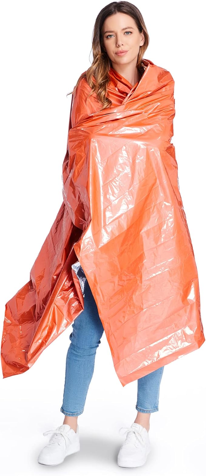 Emergency Blankets Mylar Thermal Blanket (4 Pack) of Gigantic Space Blanket 82 * 52 in. Survival Blankets Heavy Duty Camping Gear,First Aid, Silver+Orange