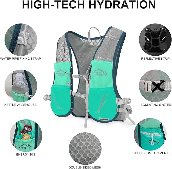 INOXTO Hydration Vest Backpack,Lightweight Water Running Vest Pack with 1.5L Water Bladder Bag Daypack for Hiking Trail Running Cycling Race Marathon for Women Men