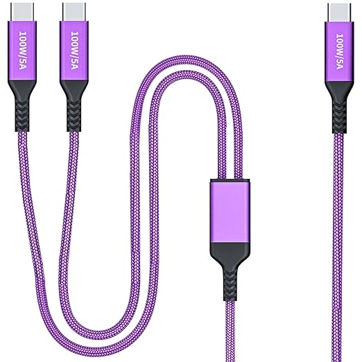 4FT 2 in 1 100W USB c to Dual USB-C Fast Charging Cable,iPhone 15 USB C to Double Type c Cable for MacBook Pro/Air,iPad Pro/Air,iPhone 15 Plus/15 Pro Max,Samsung Galaxy S24/S23/S22/S21,Moto,Switch