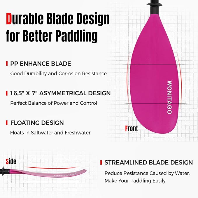 Kayak Paddles with Alloy Shaft and PP Blade, Floating Kayaking Oars, Adjustable 230-250 cm/90-98 Inches, 210-230 cm/82-90 Inches