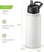 SipX™ Triple-Insulated Stainless Steel Water Bottle 32oz. With 3 Lids, BPA-Free Reusable Insulated Water Bottle Keeps Cold 24 Hours, Metal Water Bottle Made Of Sustainable Material For Hiking & Biking