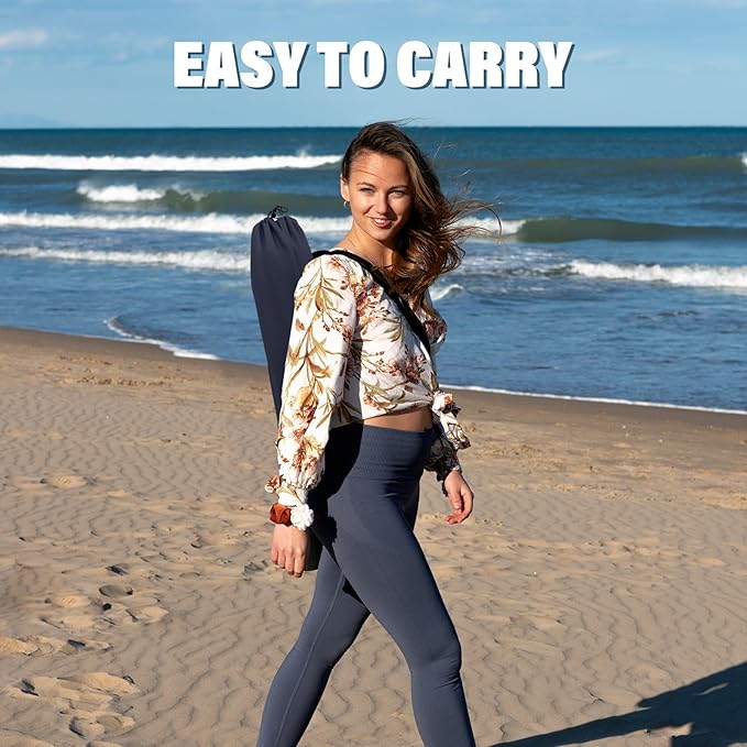 Homcosan Portable Low Folding Beach Chair - Lightweight Camping Chair for Adults with Cup Holder & Storage Pocket, Carry Bag Included (Navy & Blue)