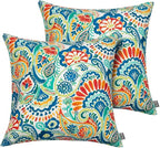 Magpie Fabrics Patio Pillow with Insert 18"x18", Set of 2, Fade-Resistant Outdoor Indoor Cushion Decorative Throw Pillow Decoration for Couch Garden Furniture - Paisley Multi