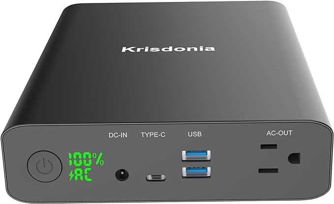 Krisdonia AC Outlet Portable Charger 60000mAh 110V/130W Laptop Power Bank with AC Outlet, 2 USB QC 3.0 and Type-C for Laptop, CPAP, Drone, Projector, Smartphone and Others