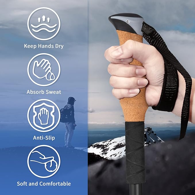 Aihoye Trekking Hiking Poles - 2 Pack Adjustable Walking Sticks, Collapsible Lightweight Aluminum 7075, Hiking Sticks with Quick Flip-Lock and Comfortable Cork Grips