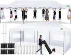 COBIZI 10x30 Pop up Canopy Tent 10x30 Canopy with 8 Sidewalls Waterproof Heavy Duty Commercial Canopy Tent for Parties Outdoor Tent Garden Gazebo Tent, Carry Bag with Wheel(10x30ft, White)