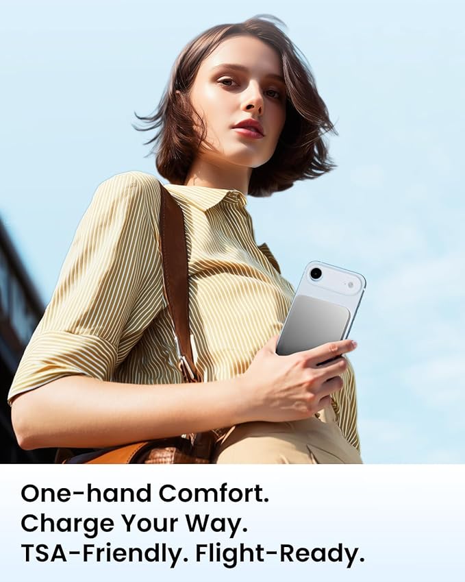 sharge AeroMag Magsafe Portable Charger, 10000mAh Magnetic Power Bank,15W Qi2 Fast Charging Battery Pack Designed for iPhone 17 Pro/16/15/14