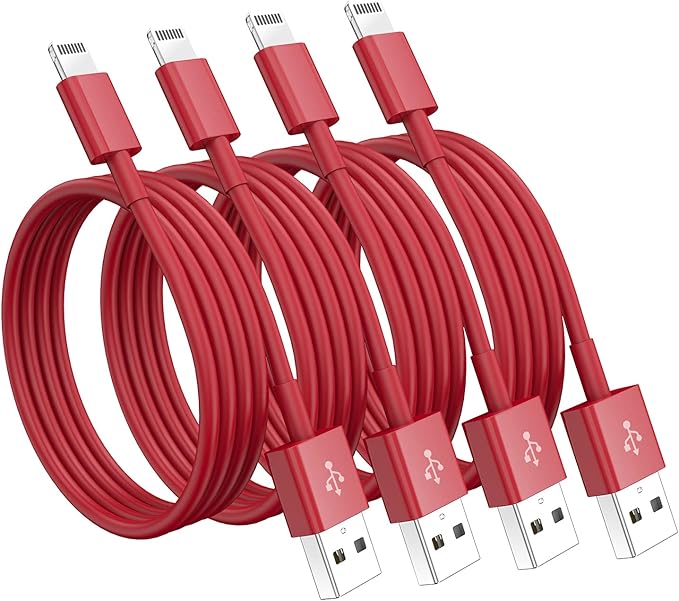 4 Pack [Apple MFi Certified] Apple Charging Cables 6ft, iPhone Chargers, Lightning Fast iPhone Charging Cord for iPhone 12/11/11Pro/11Max/ X/XS/XR/XS Max/8/7, ipad(White) (4pack(6ft), Red, 4)