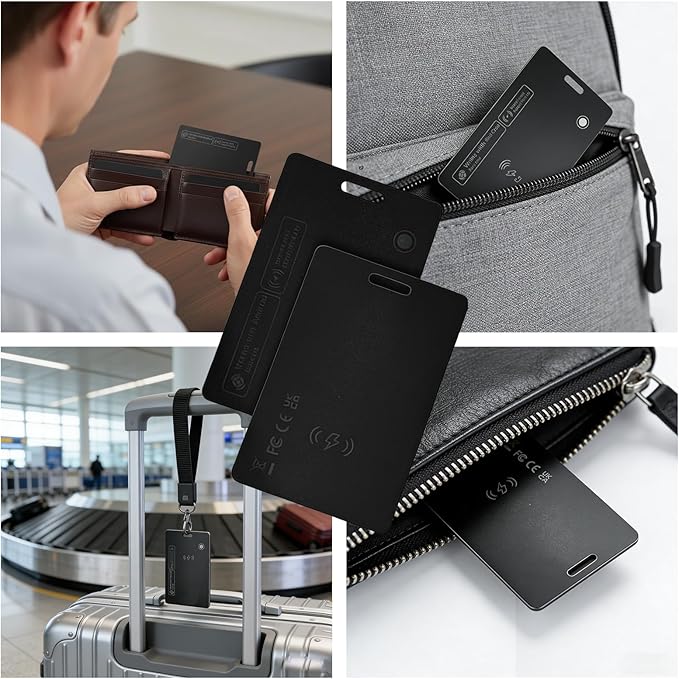 Dual Platform Rechargeable Air Tags Wallet Tracker Card, Dual System Smart Card, Compatible with Apple Find My & Google's Find Hub, Item Locator, Credit Card Size Tracker, Waterproof&Light (Black)