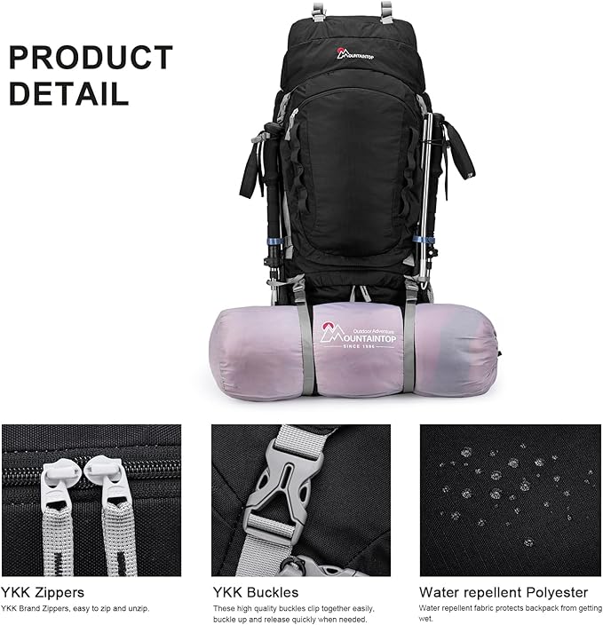 MOUNTAINTOP 80L Internal Frame Backpack for Man & Women Backpacking Hiking Backpack with Rain Cover
