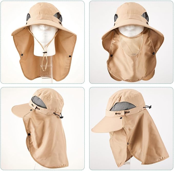 Cuffbow 3 Pcs Sun Hat for Men Women with Neck Flap Breathable Wide Brim Bucket Hat UV Protection UPF 50+ Fishing Hiking