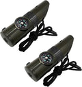 2 Pack Emergency Survival Whistle, 3-in-1 Emergency Whistles with Compass and Thermometer, Loud Safety Whistle with Lanyard for Outdoor Hiking