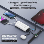 Upgraded Portable Charger 40800mAh Power Bank - Portable Battery with 2 Built in Cables,PD 25W USB C Fast Charging Battery Pack Compatible with iPhone 16 15 14 13 Android Phone etc-White