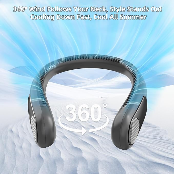 Portable Neck Fan,Personal Wearable Bladeless Fan,LED Display,4-Speeds,6000mAh USB Rechargeable,360° Strong Cooling Wind,Hands Free,Long Lasting,Birthday Gifts for Men Women Dad Mom (Dark grey)