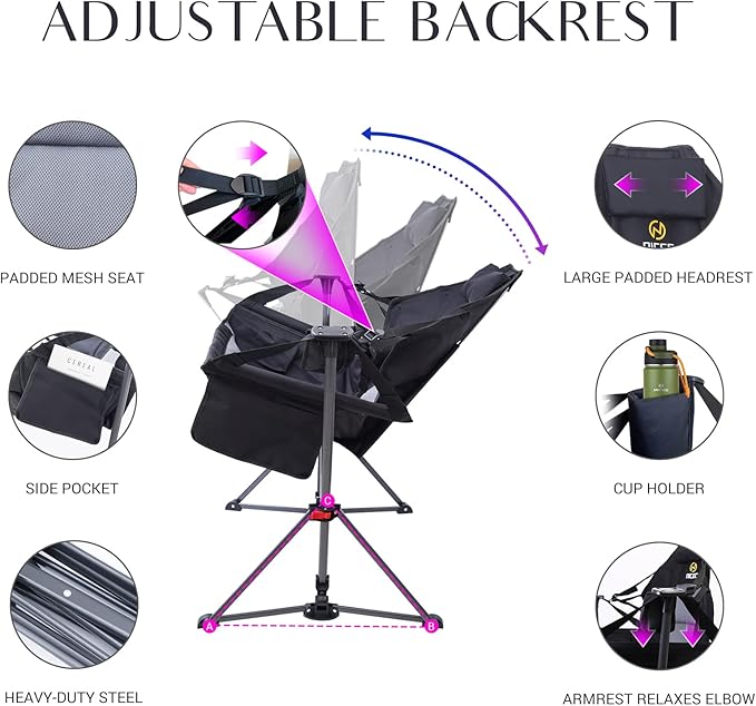 Nice C Hammock Camping Chair, Camping Chair Rocker, Swinging Chair, High Back with Stand, Cup Holder, Side Pocket, Heavy Duty (2-Pack)