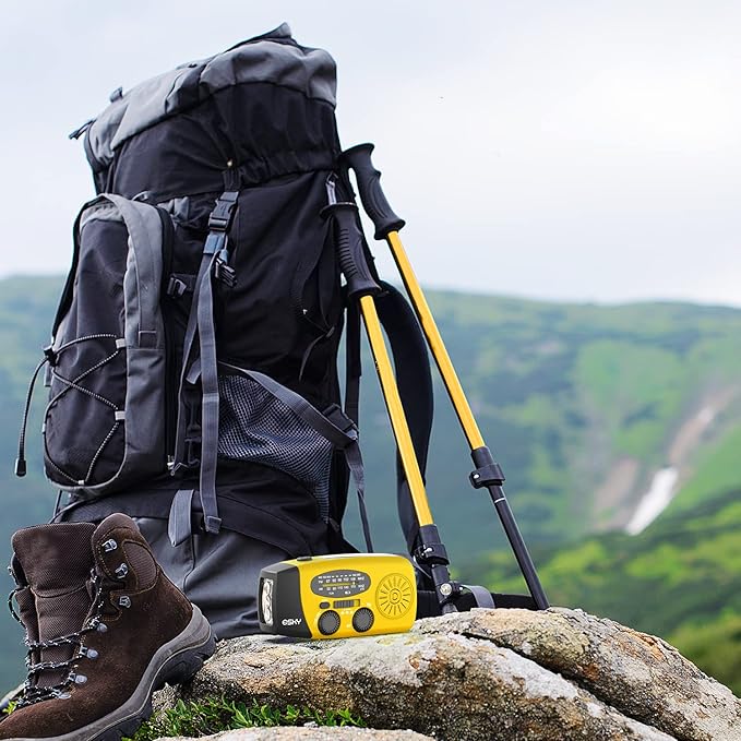 Esky Emergency Hand Crank Radio with 3 LED Flashlight, AM/FM/NOAA Portable Weather Radio with 2000mAh Power Bank Phone Charger, Solar Powered USB Charged Radio for Indoor Outdoor Camping, SOS Alarm