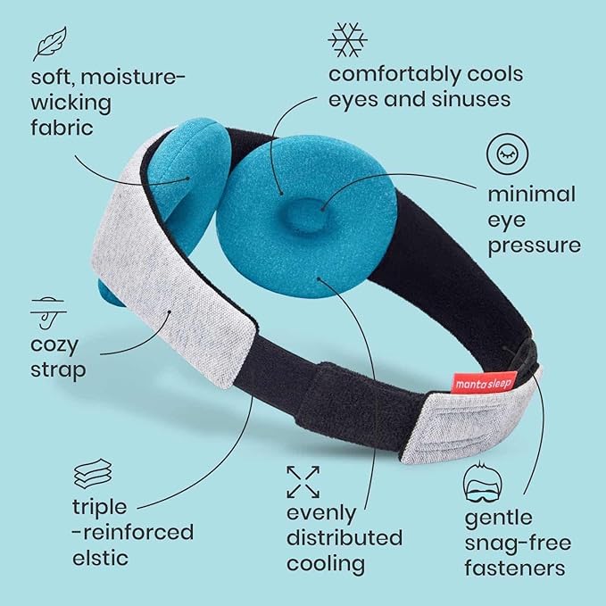 Manta Cool Sleep Mask – Blackout Eye Mask with Reusable Cooling Pads, Zero Eye Pressure and Adjustable Strap for Soothing Cool Relief