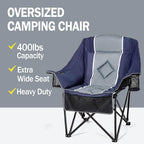 Oversized Camping Chairs Extra Wide 400lbs Capacity, Heavy Duty Folding Outdoor Chair with 2 Cup Holder & Storage Pocket, Padded and Portable Lawn Chair for Adults, Camp, Fishing, Tailgating, Picnic