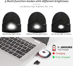 ATNKE LED Lighted Beanie Hat,USB Rechargeable 4 LED Running Headlamp Bright Cap with The Light Gifts for Men and Women