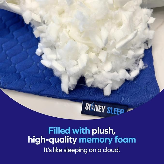Sidney Sleep Pillow for Side and Back Sleepers - Comfort for Neck and Shoulder Pain - Adjustable and Customizable Shredded Memory Foam Filling - Queen Size - Additional Foam Fill Included (Blue)