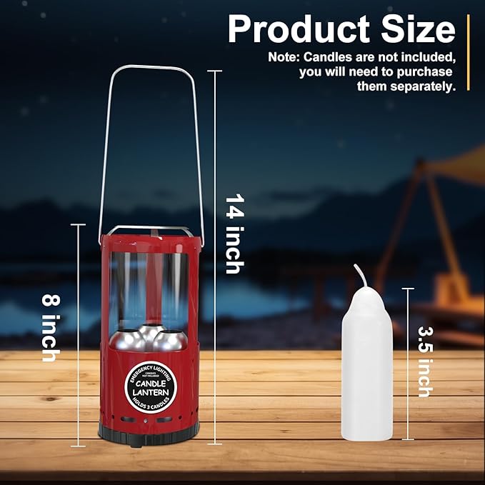 Candle Lantern, Decorative 3-Wick Emergency Candlestick Holder for Pillar Candles, Portable Red Warmer Lantern, Camping Gear for Campers Use, Hanging Handheld, NO Candles Included