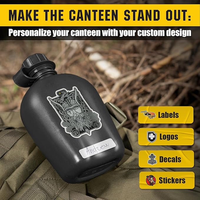 M-Tac Canteen Water Bottle - 1 Quart Water Canteen (34 Oz/1L) - Tactical Water Bottle for Military Hiking Camping Survival (Black)