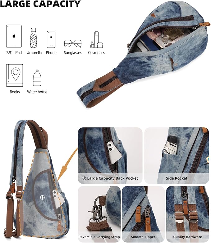 KL928 Canvas Sling Bag - Small Crossbody Backpack Shoulder Casual Daypack Rucksack for Men Women(Large Version)