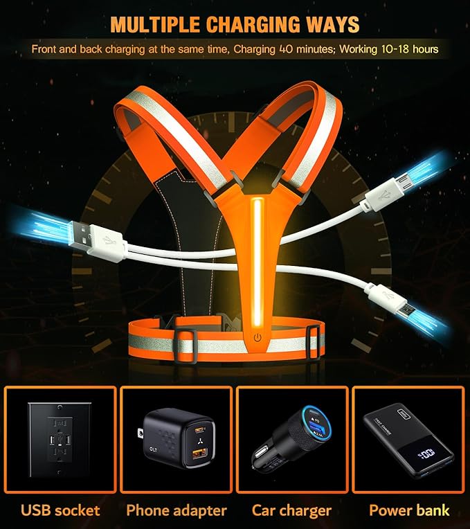 Led Light Up Running Vest Reflective Vest for Runners Night Walking, Rechargeable LED Reflective Running Vest High Visibility with Adjustable Waist/Shoulde, Reflective Armband for Women Men