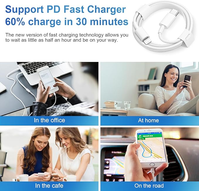 iPhone 14 13 12 Charger Fast Charging 20W PD USB C Wall Charger with 6FT Fast Charging Cable Compatible iPhone 14/13/12/11/Pro/Pro Max/Mini/Xs Max/XR/X, iPad