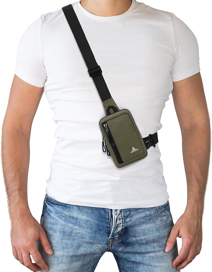 Peicees Small Crossbody Bag for Men Women Mini Sling Bag Travel Running Phone Daypack Cross Body Shoulder Bags, 2 Sizes, Mini Army Green
